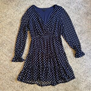 Kenedik Navy Ruffle Polka Dot Long Sleeve Dress Women’s Size Large